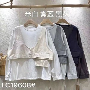 Design flessibile Minimalist Round Collar stile maniche Stitugiato stile Cassual Solid color cotone e lino sovradimensionato personalizzato 19608 T-shirt + Waistcoas