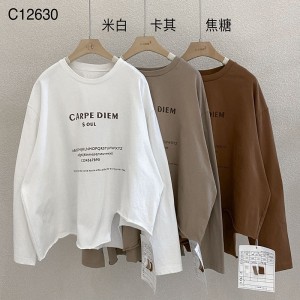 Design flessibile in stile Minimalist Round Collar stile maniche Stitched stile Cassual Solid color cotone e lino sovradimensionato personalizzato 12630 Sweatshirts