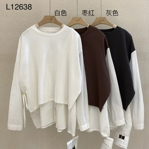 Design flessibile in stile Minimalist Round Collar stile maniche Stitched stile Cassual Solid color cotone e lino sovradimensionato personalizzato 12638 False due pezzi Sweatshirts