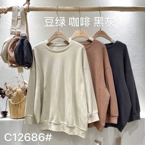 Design flessibile in stile Minimalist Round Collar stile maniche Stitched stile Cassual Solid color cotone e lino sovradimensionato personalizzato 12686 Sweatshirts