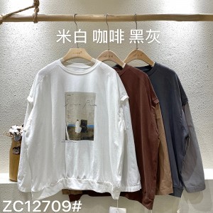 Design flessibile in stile Minimalist Round Collar stile maniche Stitched stile Cassual Solid color cotone e lino sovradimensionato personalizzato 12709 Sweatshirts